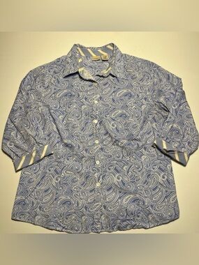 Womens LL Bean Stretch Button-up 3/4 Sleeves Shirt Top Variety Paisley Size L